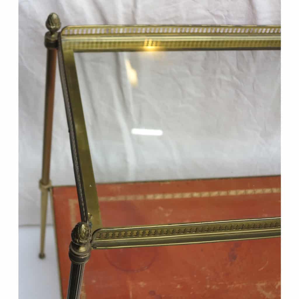 1970′ Étagère en Bronze avec Galerie Maison Baguès et 2 Plateaux Vitre et Gainés de Cuir Beige 5