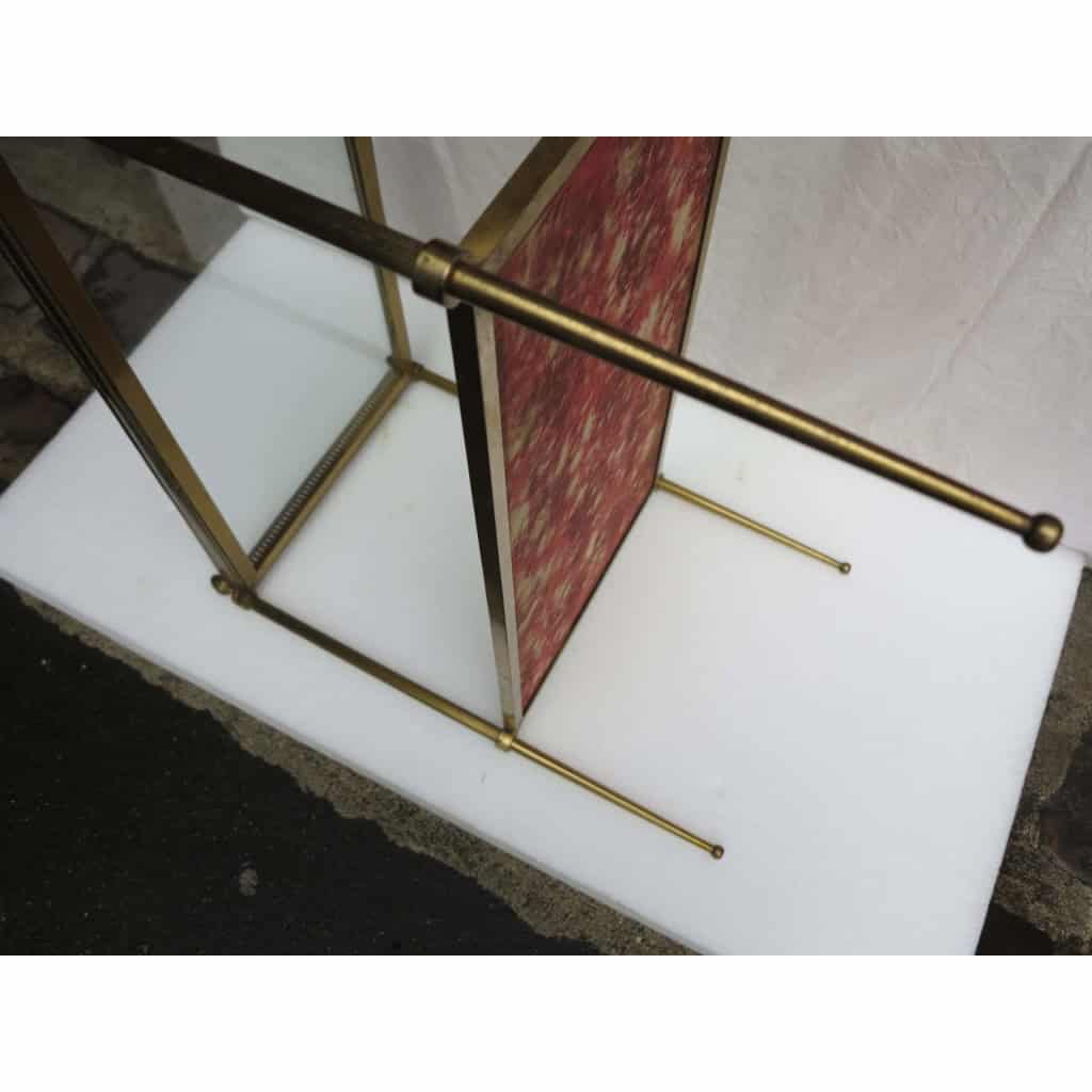 1970′ Étagère en Bronze avec Galerie Maison Baguès et 2 Plateaux Vitre et Gainés de Cuir Beige 9
