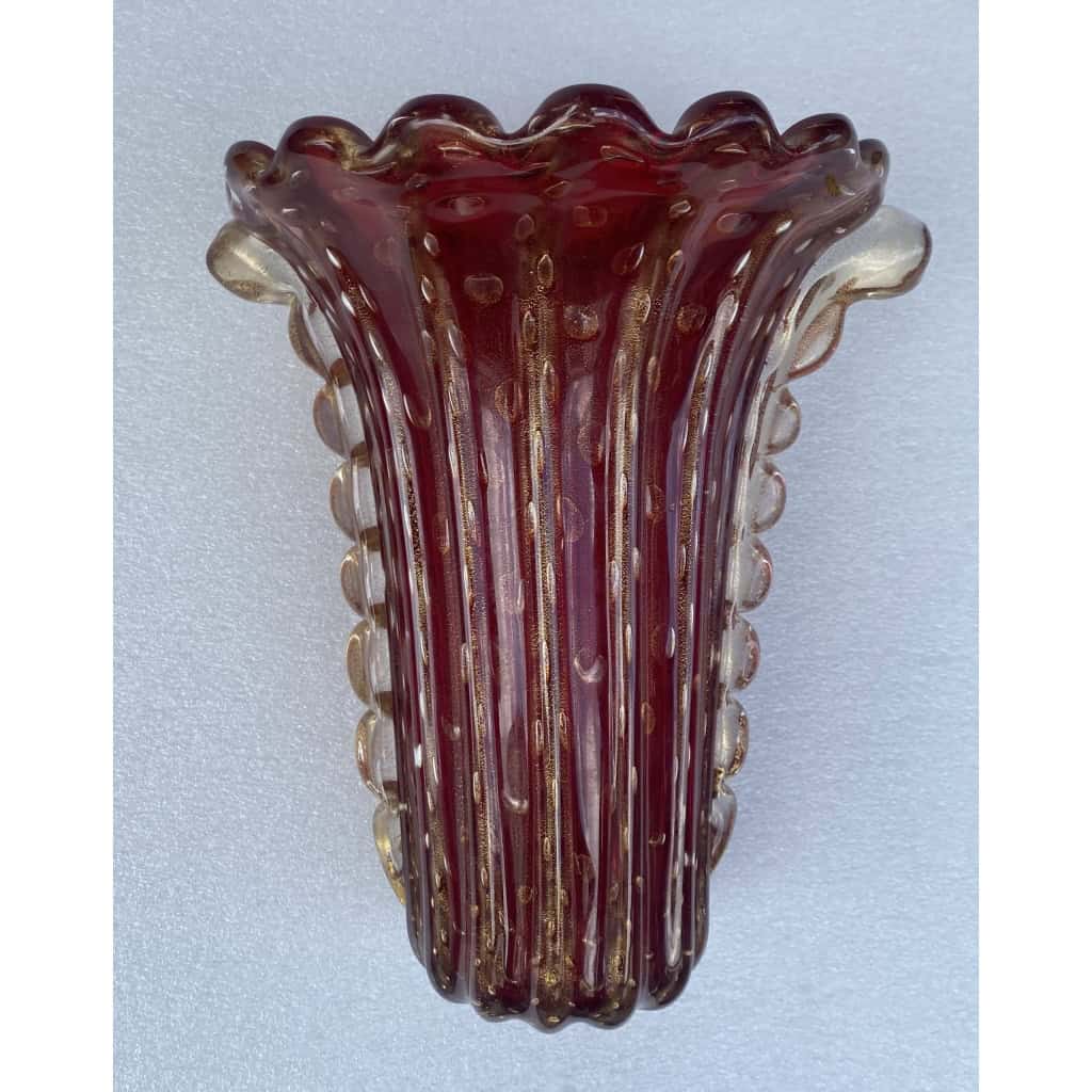 1970′ Vase Cristal Murano Violine et Or Signé Toso