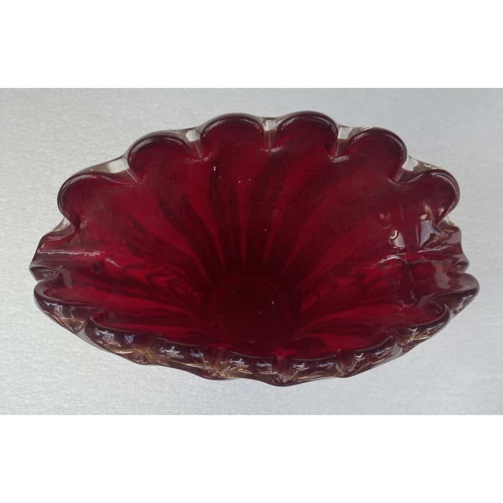1970′ Vase Cristal Murano Violine et Or Signé Toso