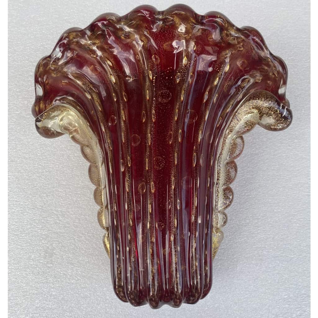 1970′ Vase Cristal Murano Violine et Or Signé Toso