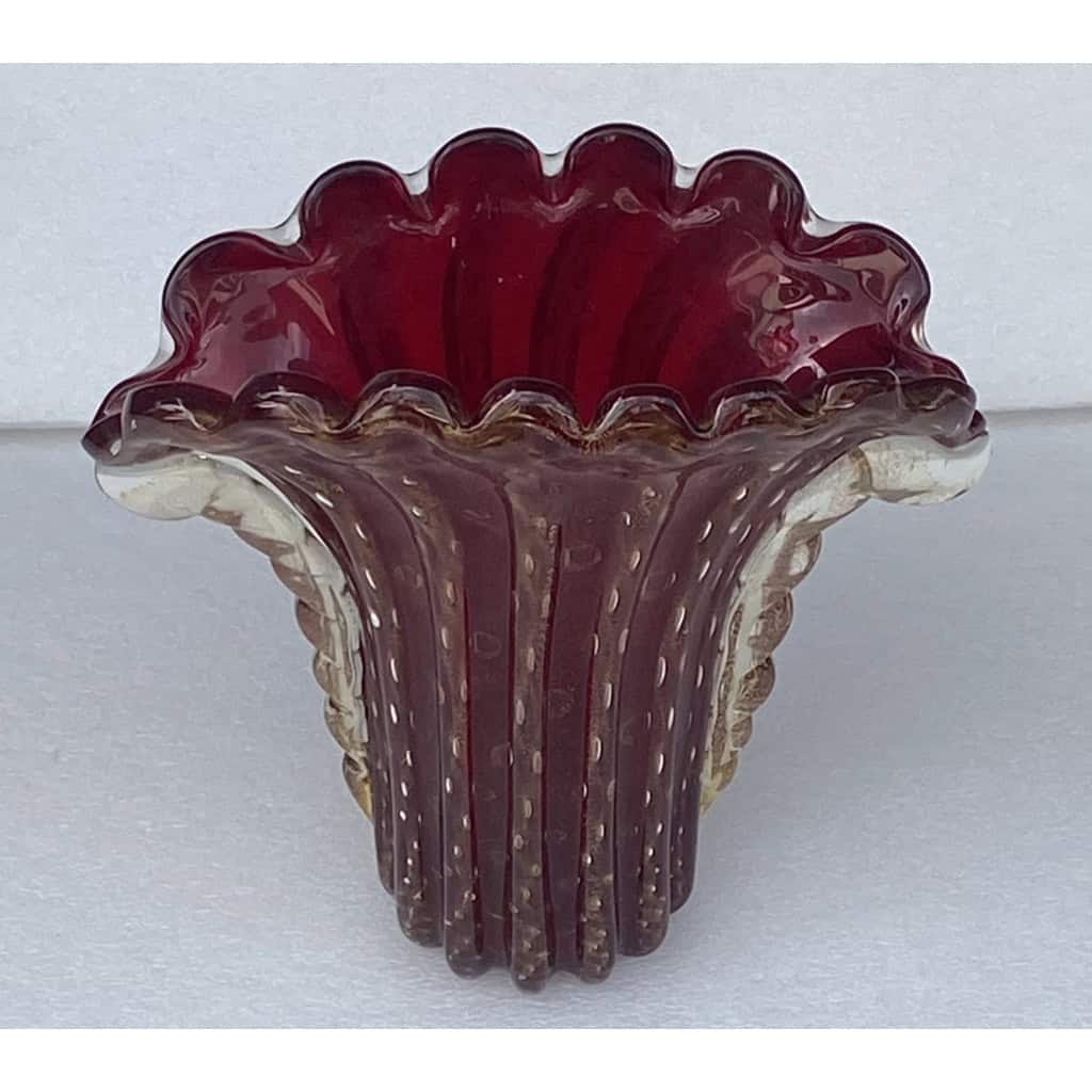 1970′ Vase Cristal Murano Violine et Or Signé Toso