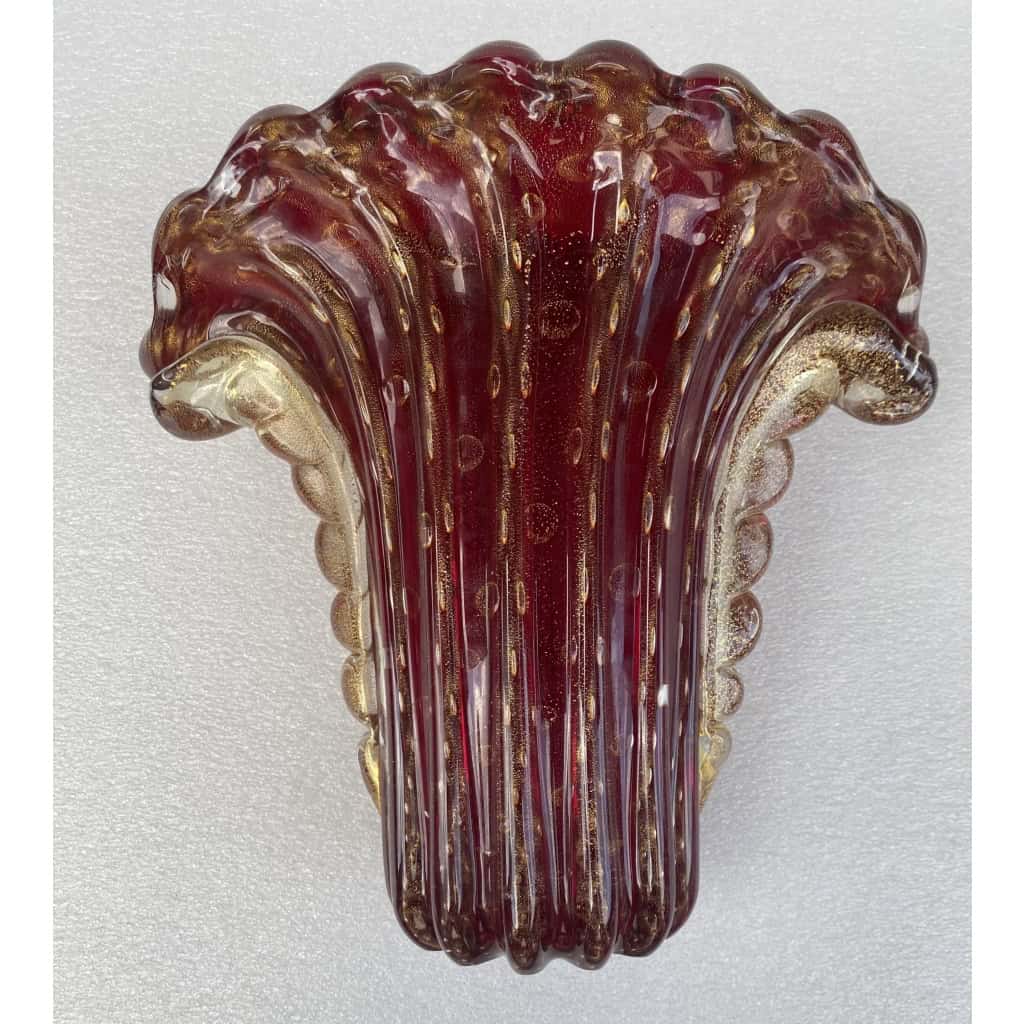 1970′ Vase Cristal Murano Violine et Or Signé Toso
