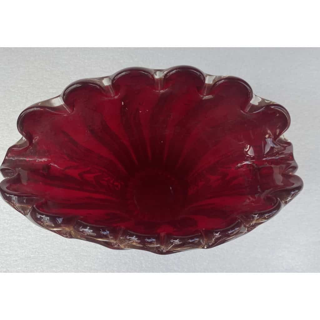 1970′ Vase Cristal Murano Violine et Or Signé Toso