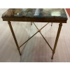 1950/70′ Bout de Canapé Bronze, Plateau Marbre Ou Onyx Bleu Et Rouille Maison Charles Signé Avec Entretoise