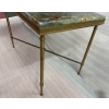 1950/70′ Bout de Canapé Bronze, Plateau Marbre Ou Onyx Bleu Et Rouille Maison Charles Signé Avec Entretoise
