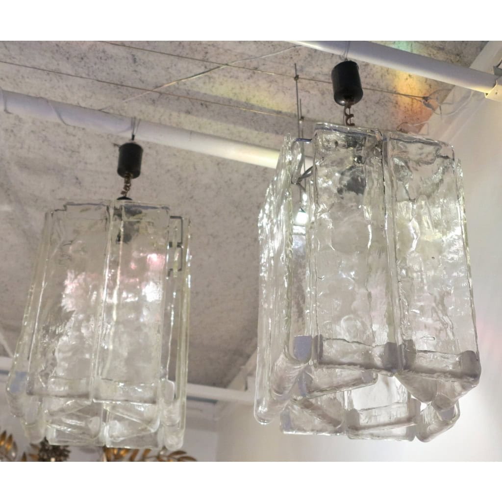 1950′ Paire de Lustres Venini en Forme de Cage Cristal de Murano | Biron ||||||||