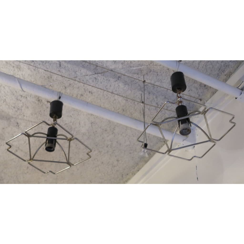 1950′ Paire de Lustres Venini en Forme de Cage Cristal de Murano | Biron 1950′ Paire de Lustres Venini en Forme de Cage Cristal de Murano