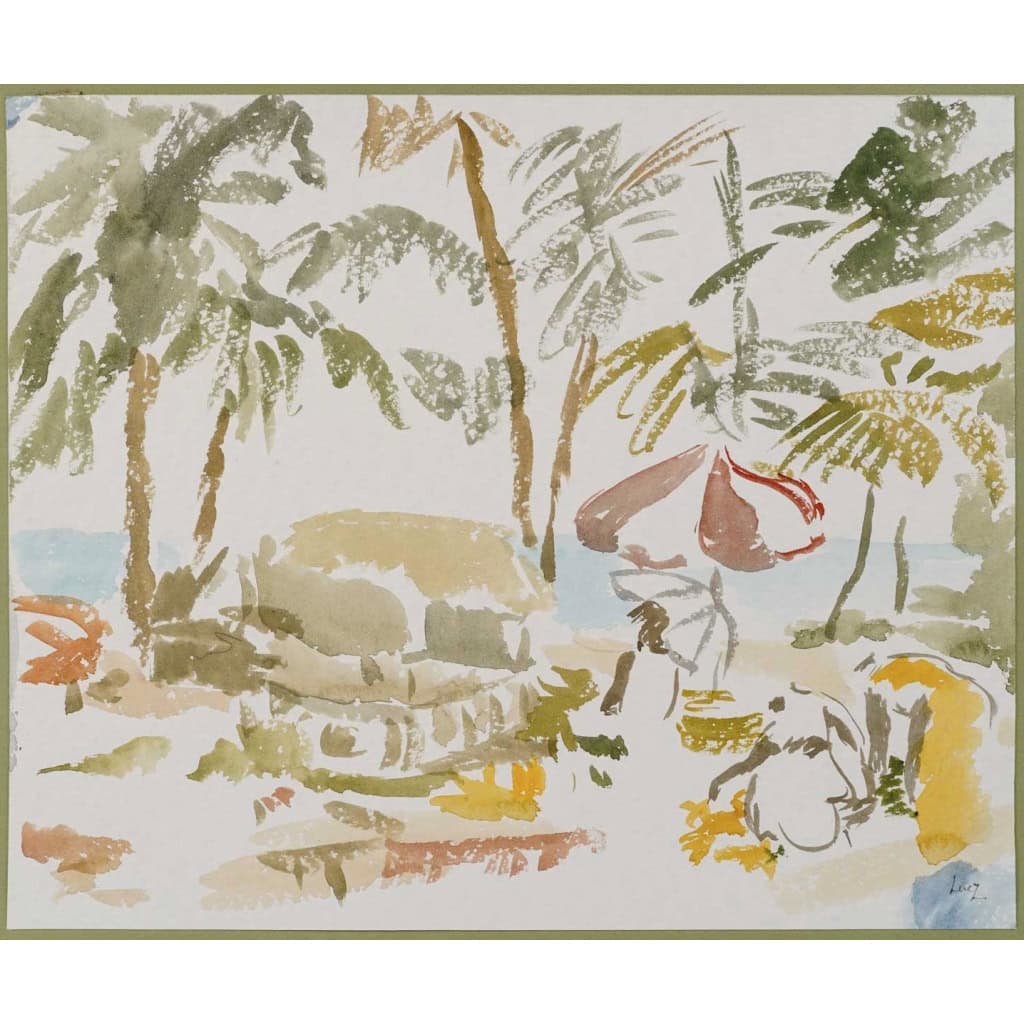 Peinture à l’eau de Evelyne Luez, XXème siècle. | Biron Peinture à l’eau de Evelyne Luez, XXème siècle.
