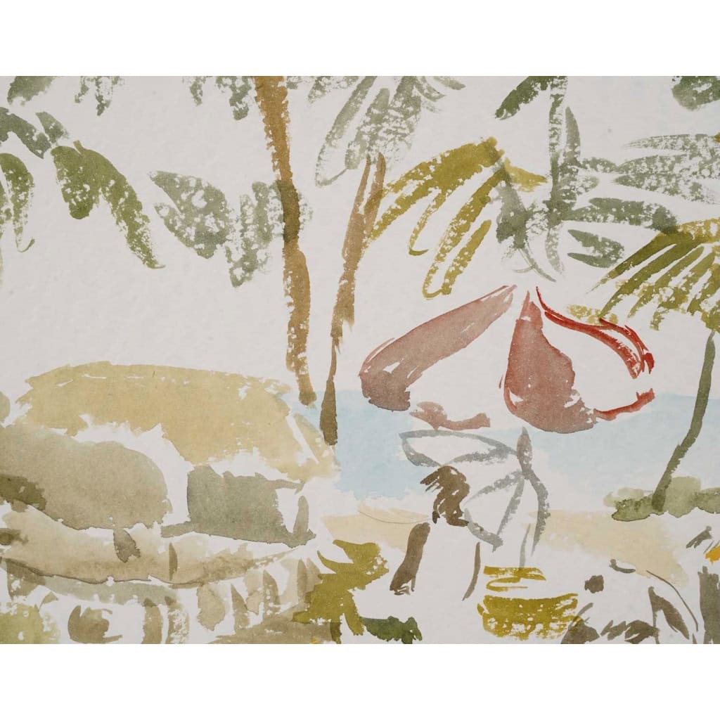 Peinture à l’eau de Evelyne Luez, XXème siècle. | Biron Peinture à l’eau de Evelyne Luez, XXème siècle.