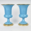 Pair de vase en Opaline turquoise monture en bronze doré avec un coupe au milieu d’époque Charles X | Biron Pair de vase en Opaline turquoise monture en bronze doré avec un coupe au milieu d’époque Charles X