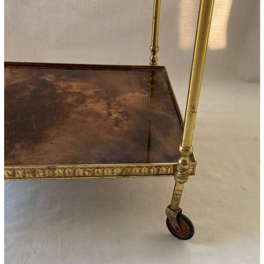 1970′ Desserte Roulante Aldo Tura Bronze Doré Plateaux Gainés Peau De Chèvre | Biron 1970′ Desserte Roulante Aldo Tura Bronze Doré Plateaux Gainés Peau De Chèvre