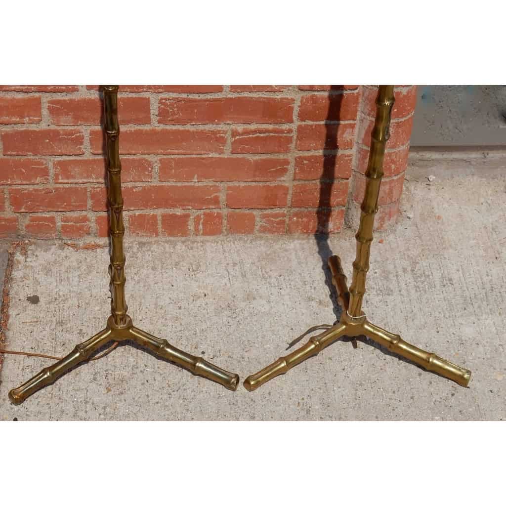 1950/70 Deux Lampadaires Similaires En Bronze Doré Maison Baguès Modèle Bambou | Biron 1950/70 Deux Lampadaires Similaires En Bronze Doré Maison Baguès Modèle Bambou