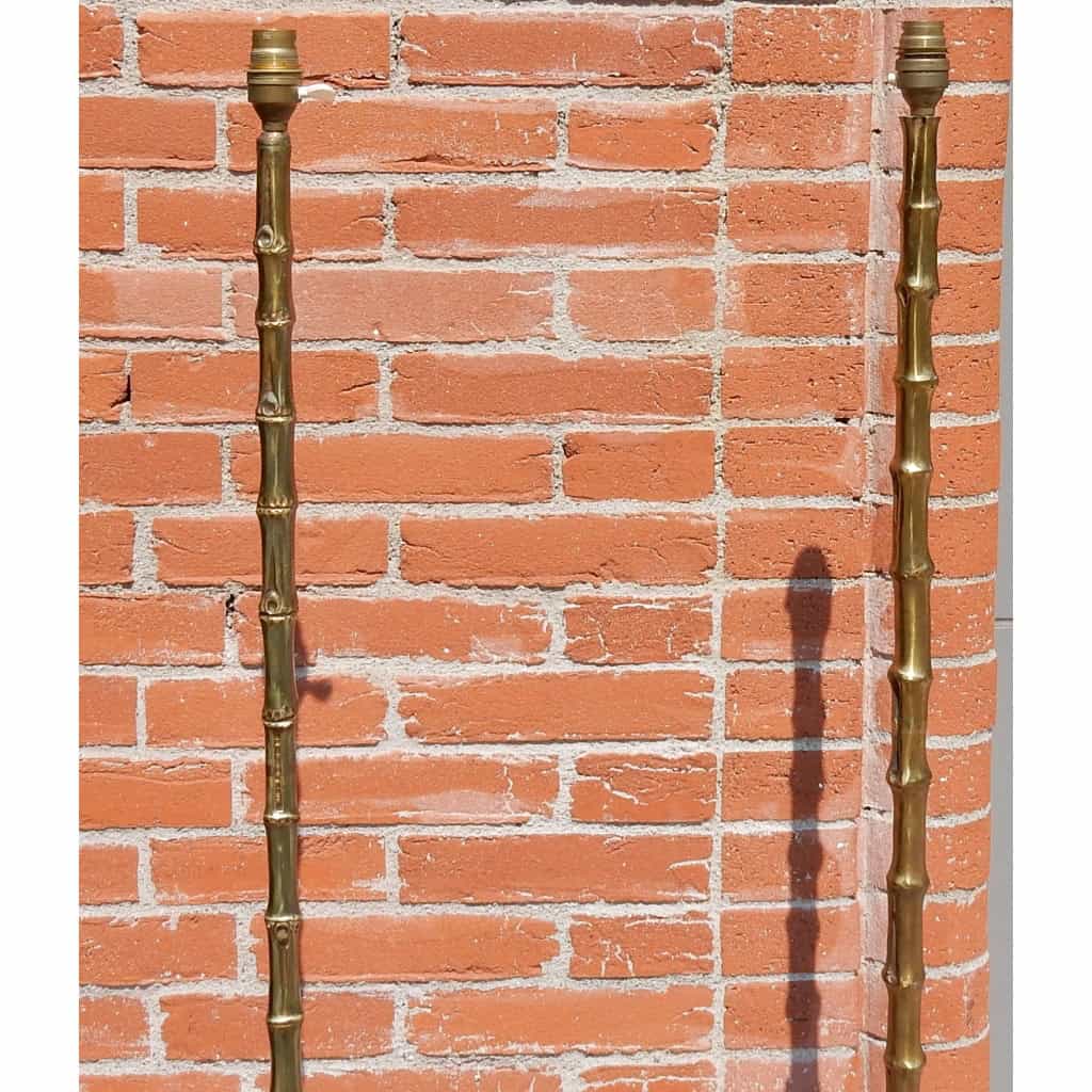 1950/70 Deux Lampadaires Similaires En Bronze Doré Maison Baguès Modèle Bambou | Biron 1950/70 Deux Lampadaires Similaires En Bronze Doré Maison Baguès Modèle Bambou