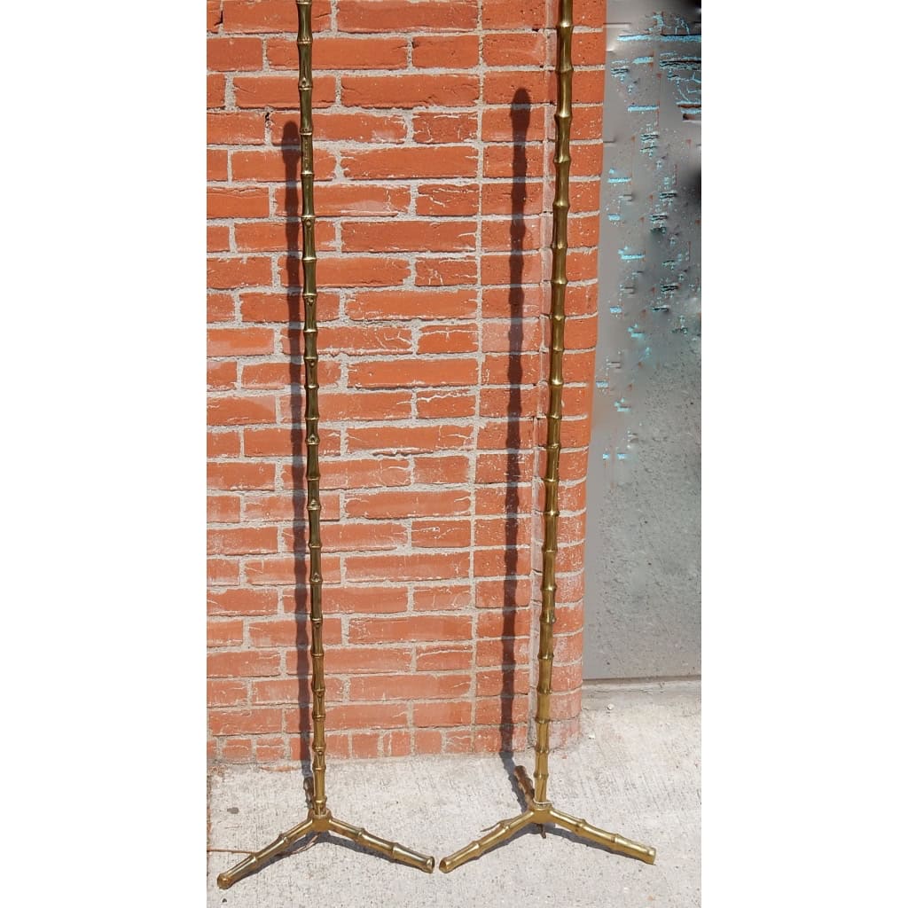 1950/70 Deux Lampadaires Similaires En Bronze Doré Maison Baguès Modèle Bambou | Biron 1950/70 Deux Lampadaires Similaires En Bronze Doré Maison Baguès Modèle Bambou