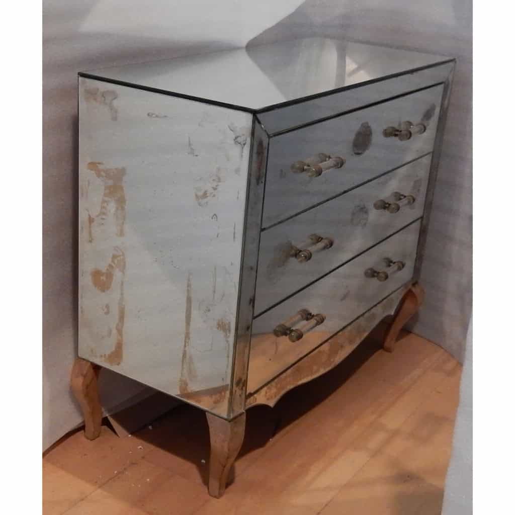 1940/50′ Commode Art Déco Miroir Vintage 3 Tiroirs 6 Poignées Verre | Biron ||||||||