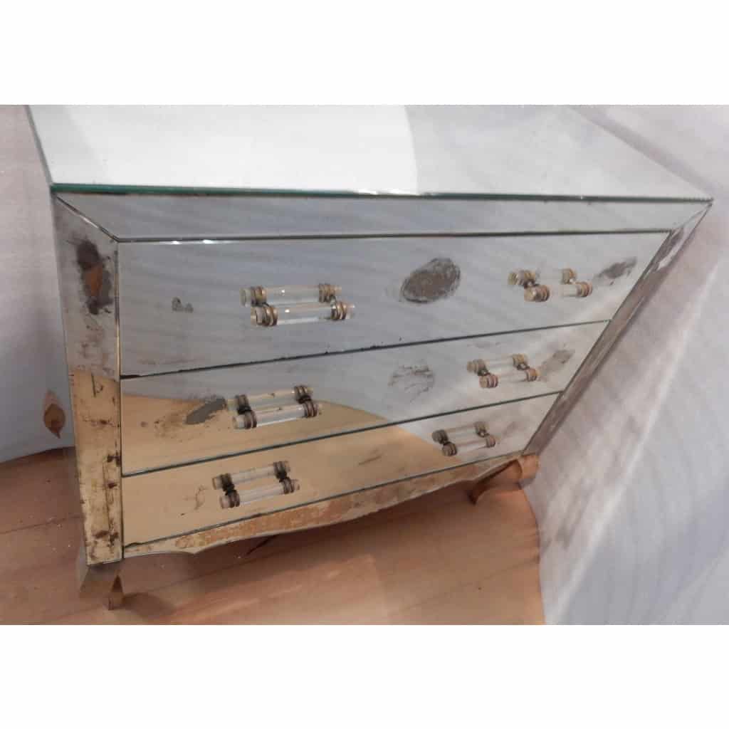 1940/50′ Commode Art Déco Miroir Vintage 3 Tiroirs 6 Poignées Verre | Biron 1940/50′ Commode Art Déco Miroir Vintage 3 Tiroirs 6 Poignées Verre
