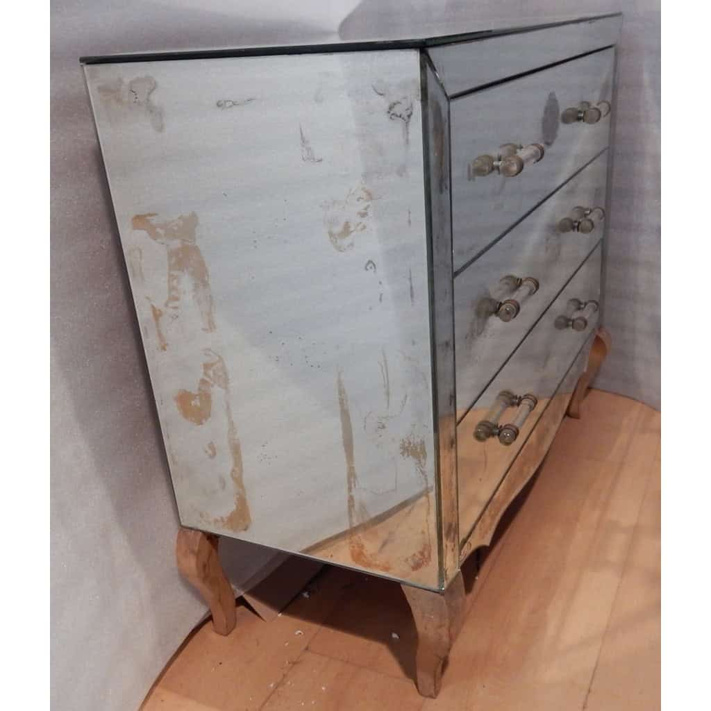1940/50′ Commode Art Déco Miroir Vintage 3 Tiroirs 6 Poignées Verre | Biron 1940/50′ Commode Art Déco Miroir Vintage 3 Tiroirs 6 Poignées Verre
