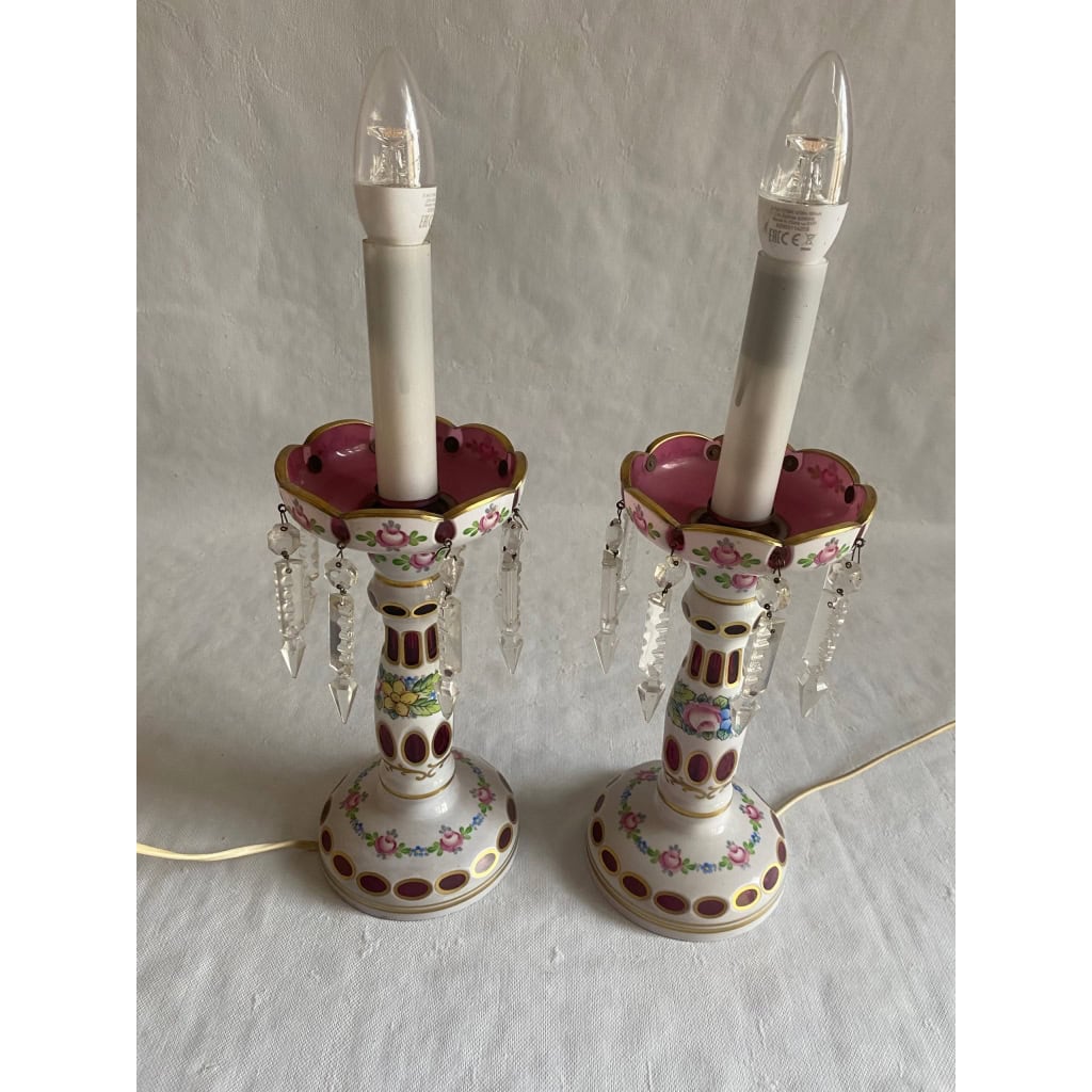 1970′ Paire de Lampes Baccarat Overlay | Biron |||||||||