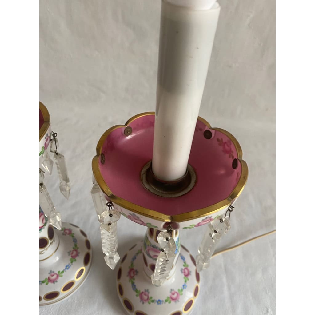1970′ Paire de Lampes Baccarat Overlay | Biron 1970′ Paire de Lampes Baccarat Overlay