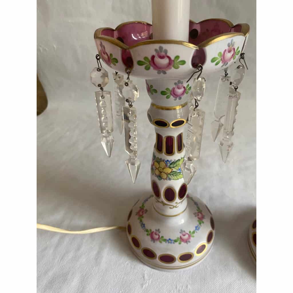1970′ Paire de Lampes Baccarat Overlay | Biron 1970′ Paire de Lampes Baccarat Overlay