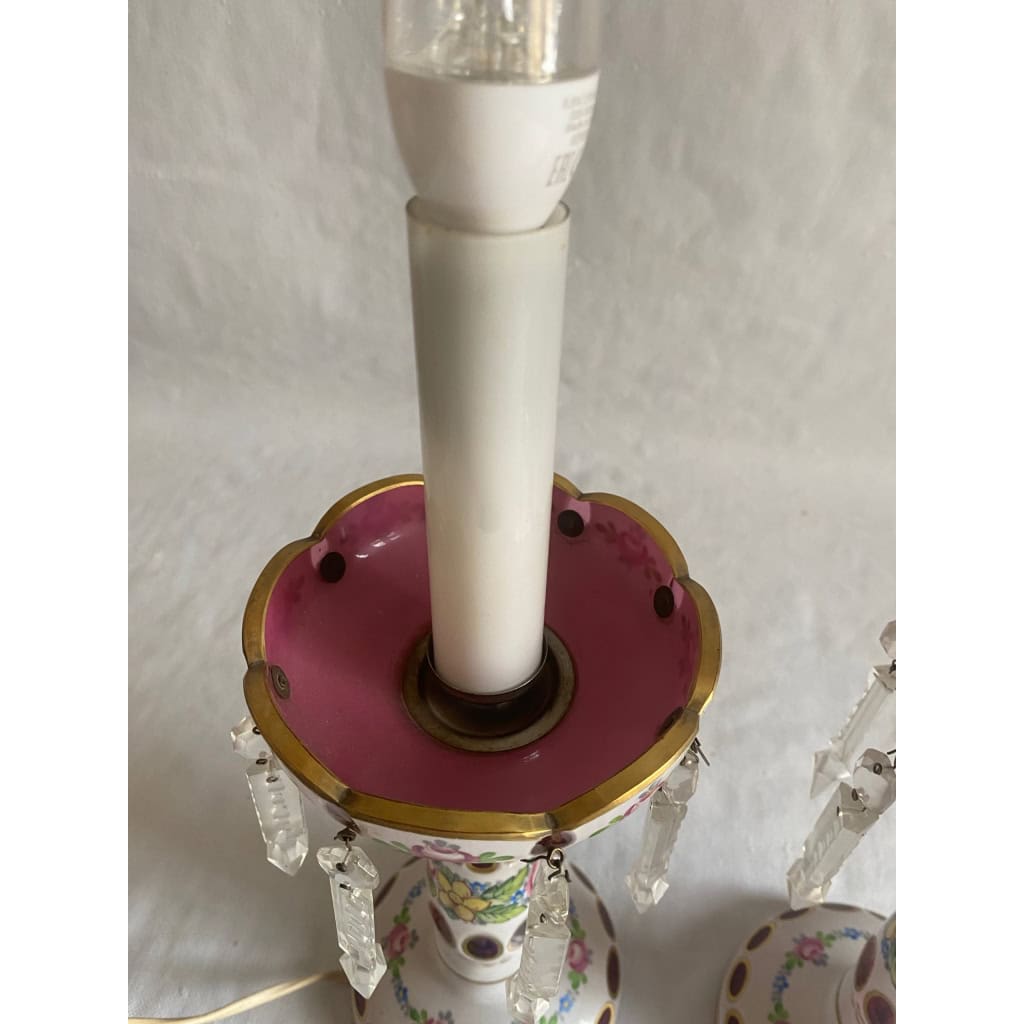 1970′ Paire de Lampes Baccarat Overlay | Biron 1970′ Paire de Lampes Baccarat Overlay