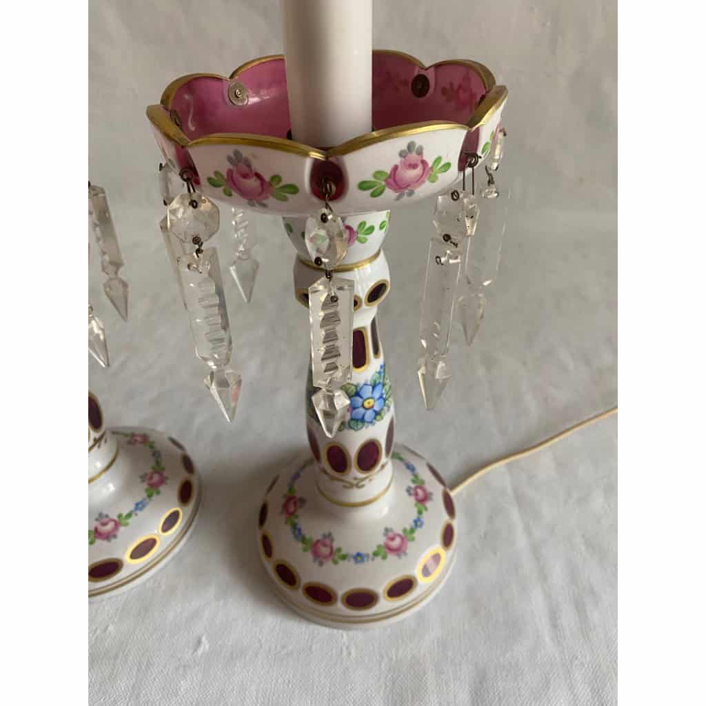 1970′ Paire de Lampes Baccarat Overlay | Biron 1970′ Paire de Lampes Baccarat Overlay