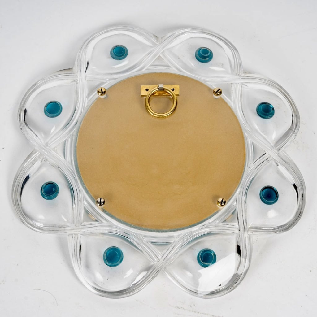 Miroir « Floride » cristal blanc et application turquoise de Marc LALIQUE | Biron Miroir "Floride" cristal blanc et application turquoise de Marc LALIQUE