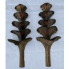 1970′ Paire d’Appliques Laiton Patiné Allégorie Ginkgo Feuillage à 4 Ampoules Symbole Longévité | Biron ||||||