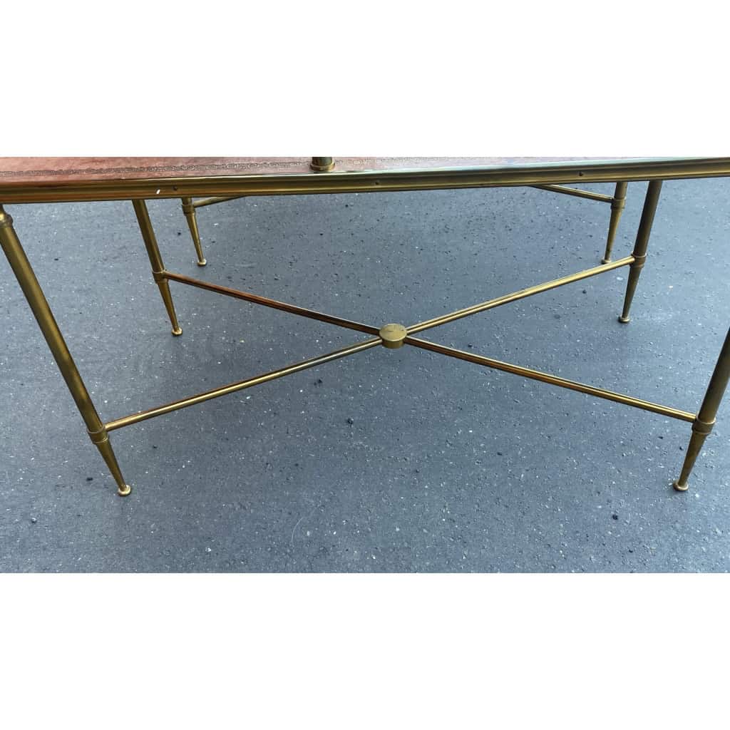 1970′ Paire De Tables à Étage En Bronze Patiné Gainées De Cuir Maison Jansen | Biron 1970′ Paire De Tables à Étage En Bronze Patiné Gainées De Cuir Maison Jansen