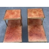 1970′ Paire De Tables à Étage En Bronze Patiné Gainées De Cuir Maison Jansen | Biron 1970′ Paire De Tables à Étage En Bronze Patiné Gainées De Cuir Maison Jansen