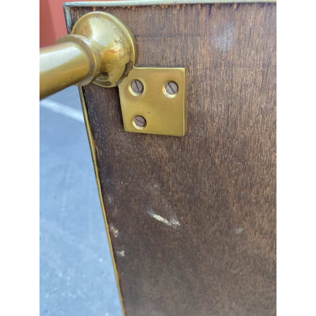 1970′ Paire De Tables à Étage En Bronze Patiné Gainées De Cuir Maison Jansen | Biron 1970′ Paire De Tables à Étage En Bronze Patiné Gainées De Cuir Maison Jansen