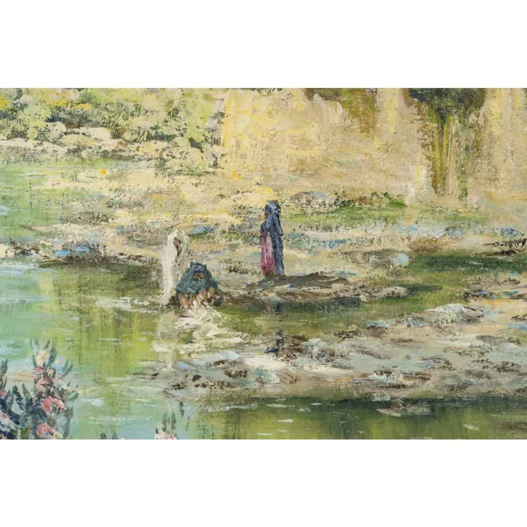 Huile sur toilepar Pierre AUZOLE ( Orientaliste ) « OASIS » sud Algérien ou Maroc XIX ème siècle | Biron Huile sur toilepar Pierre AUZOLE ( Orientaliste ) "OASIS" sud Algérien ou Maroc XIX ème siècle