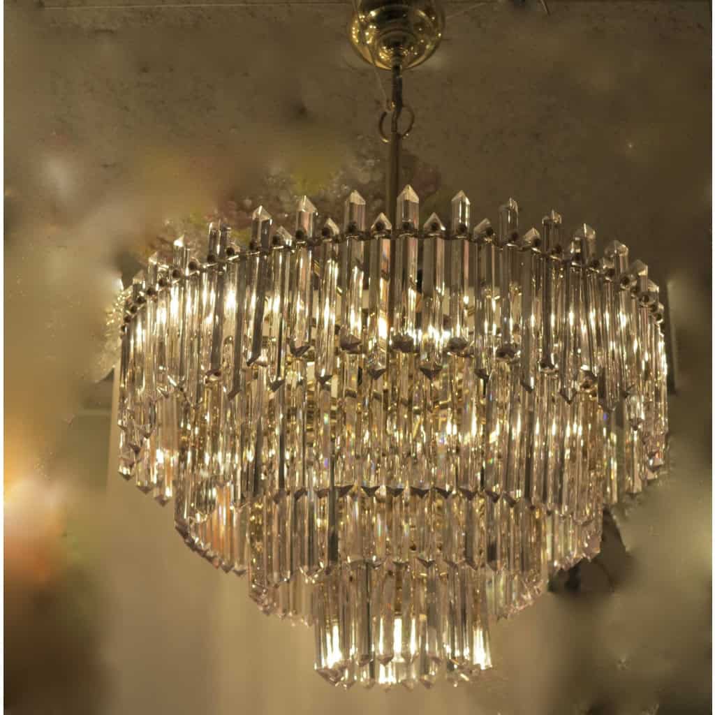 1970′ Lustre 180 Cristaux 17 Ampoules Hauteur 94 x Diamètre 64 cm | Biron |||||||||