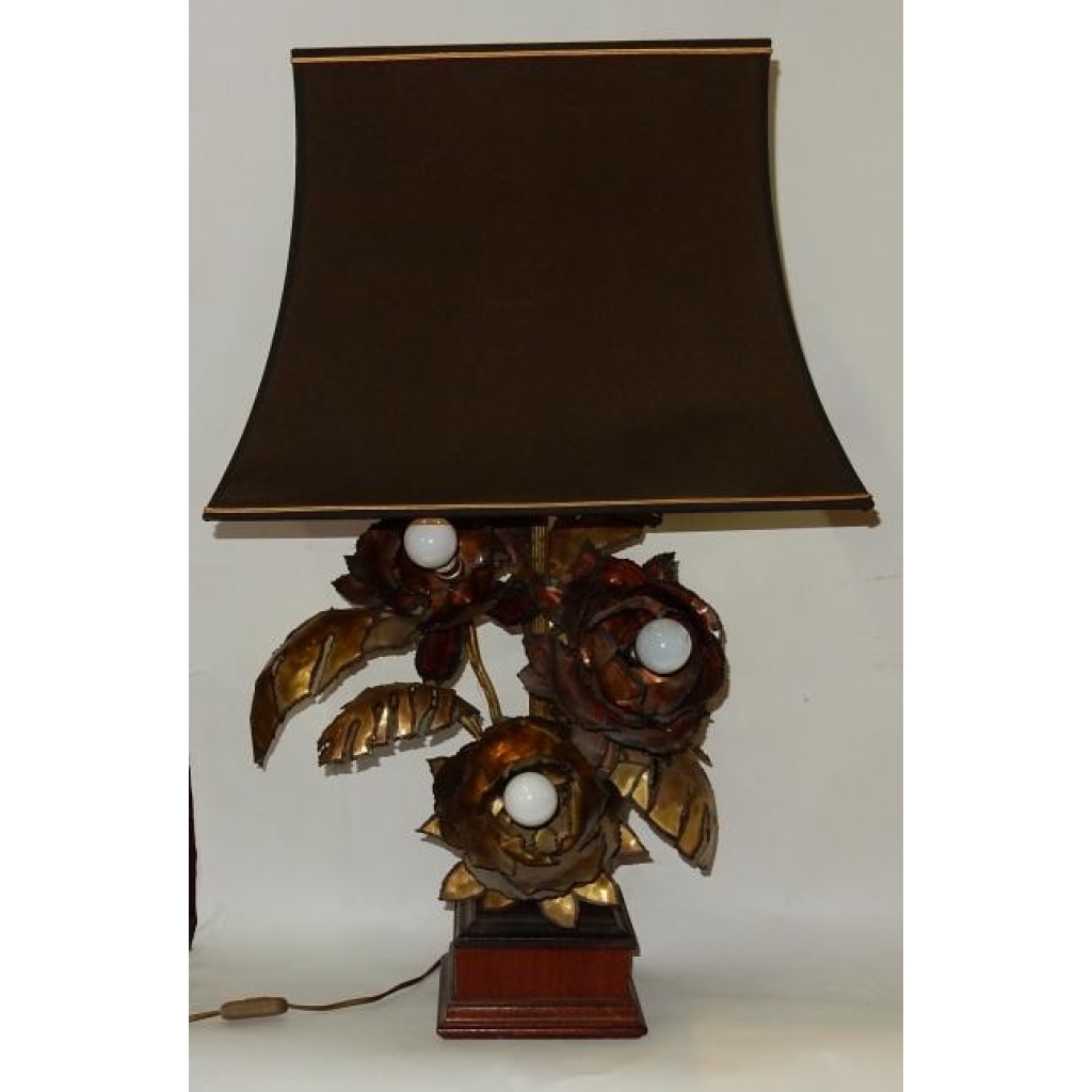 1970′ Lampe Aux Anémones en Métal Style Maison Jansen 3 Têtes Genre Baroque | Biron |||||||||||