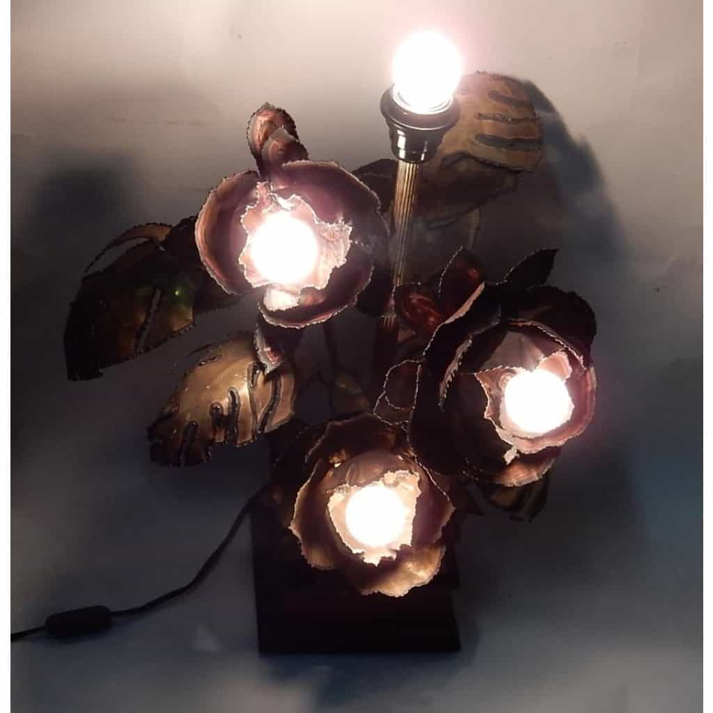 1970′ Lampe Aux Anémones en Métal Style Maison Jansen 3 Têtes Genre Baroque | Biron 1970′ Lampe Aux Anémones en Métal Style Maison Jansen 3 Têtes Genre Baroque