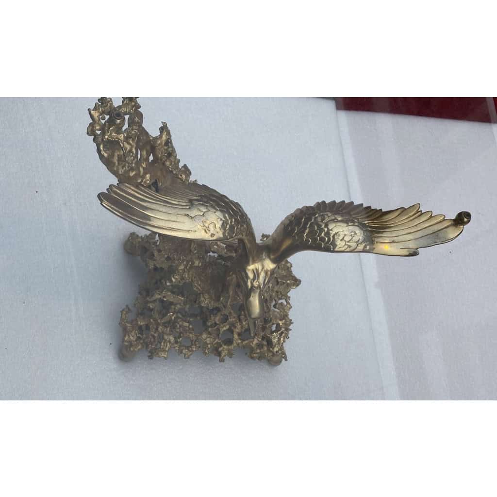 1970′ Table Basse Aux Aigles En Bronze Doré Signée De Boeltz Pour Roméo Paris