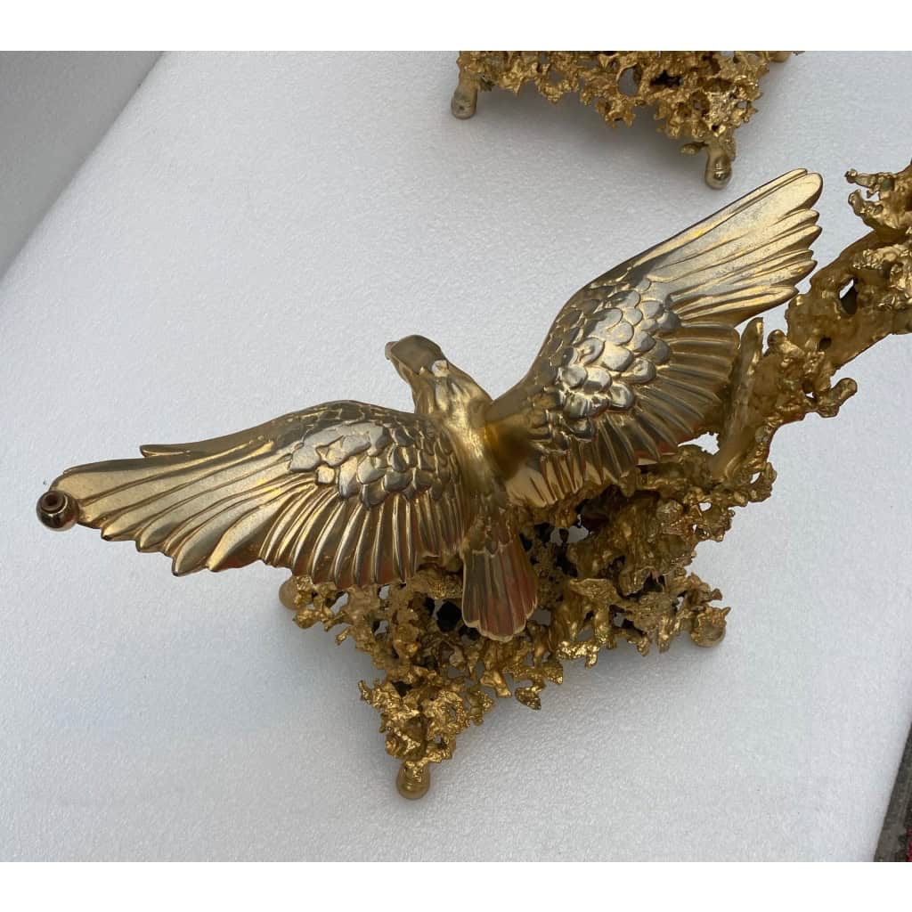 1970′ Table Basse Aux Aigles En Bronze Doré Signée De Boeltz Pour Roméo Paris