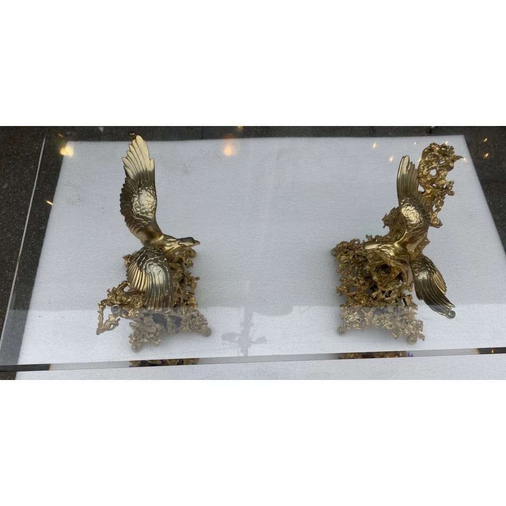 1970′ Table Basse Aux Aigles En Bronze Doré Signée De Boeltz Pour Roméo Paris