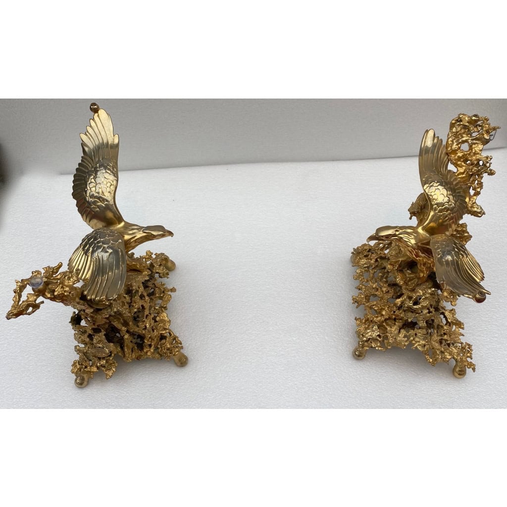 1970′ Table Basse Aux Aigles En Bronze Doré Signée De Boeltz Pour Roméo Paris