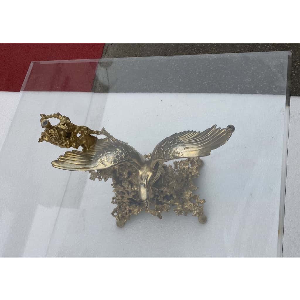 1970′ Table Basse Aux Aigles En Bronze Doré Signée De Boeltz Pour Roméo Paris