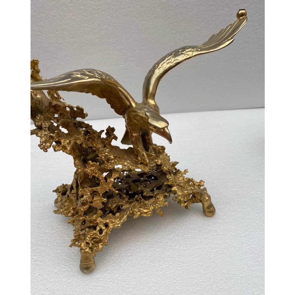 1970′ Table Basse Aux Aigles En Bronze Doré Signée De Boeltz Pour Roméo Paris