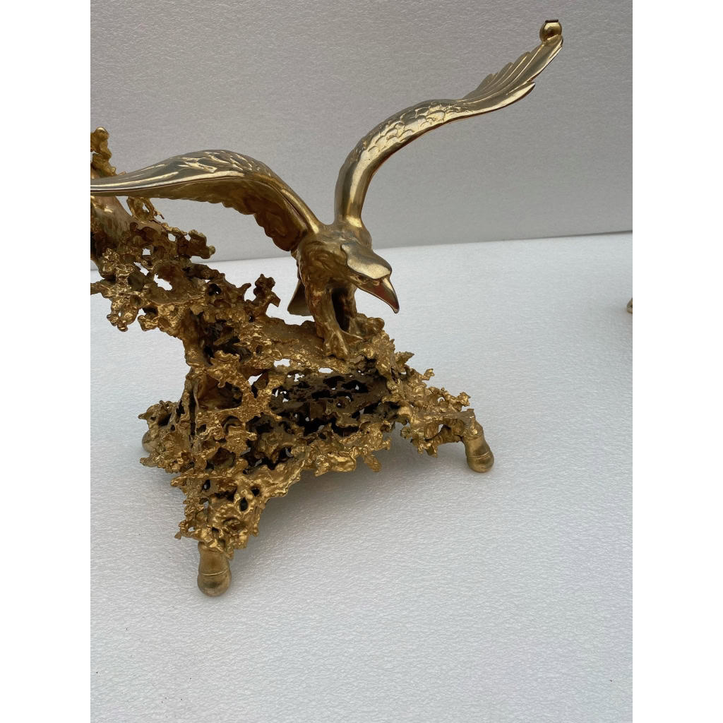 1970′ Table Basse Aux Aigles En Bronze Doré Signée De Boeltz Pour Roméo Paris