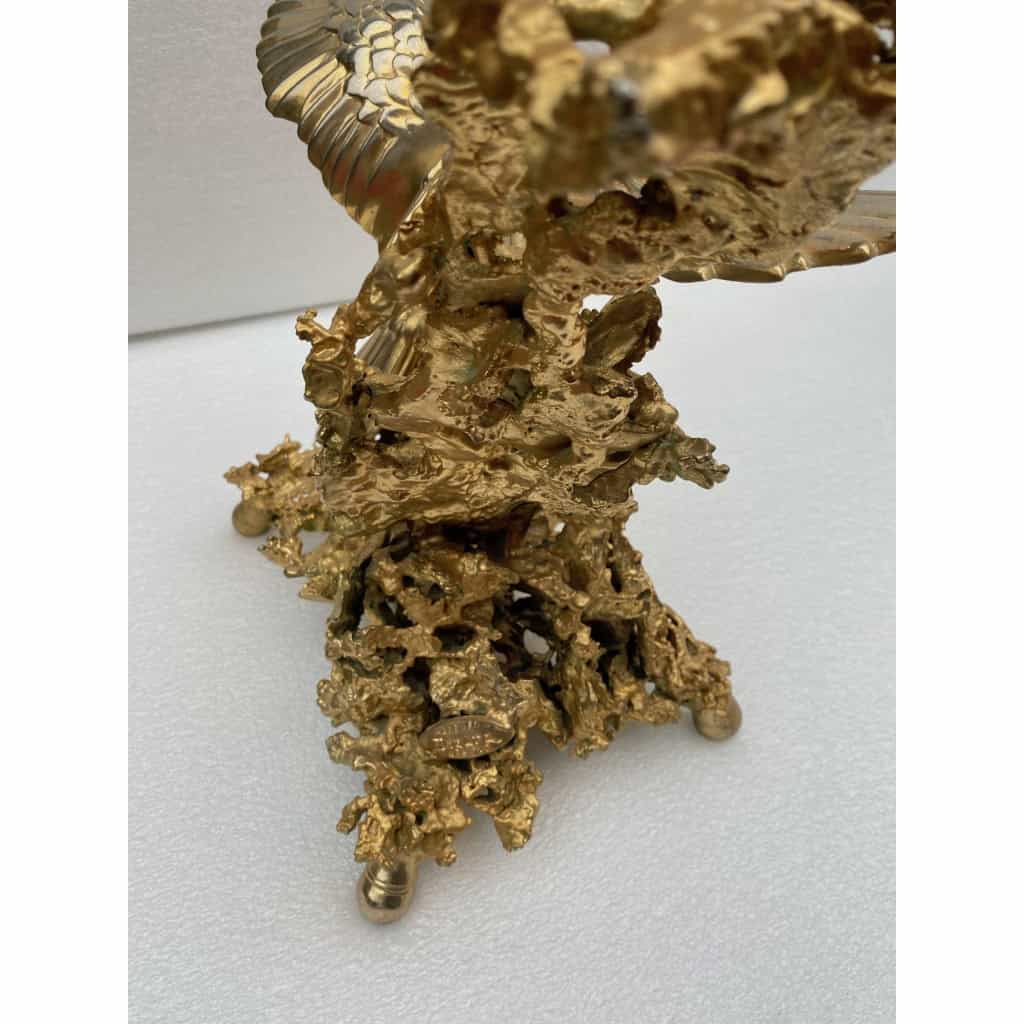 1970′ Table Basse Aux Aigles En Bronze Doré Signée De Boeltz Pour Roméo Paris