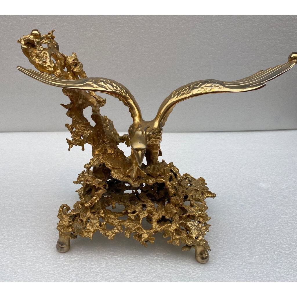 1970′ Table Basse Aux Aigles En Bronze Doré Signée De Boeltz Pour Roméo Paris