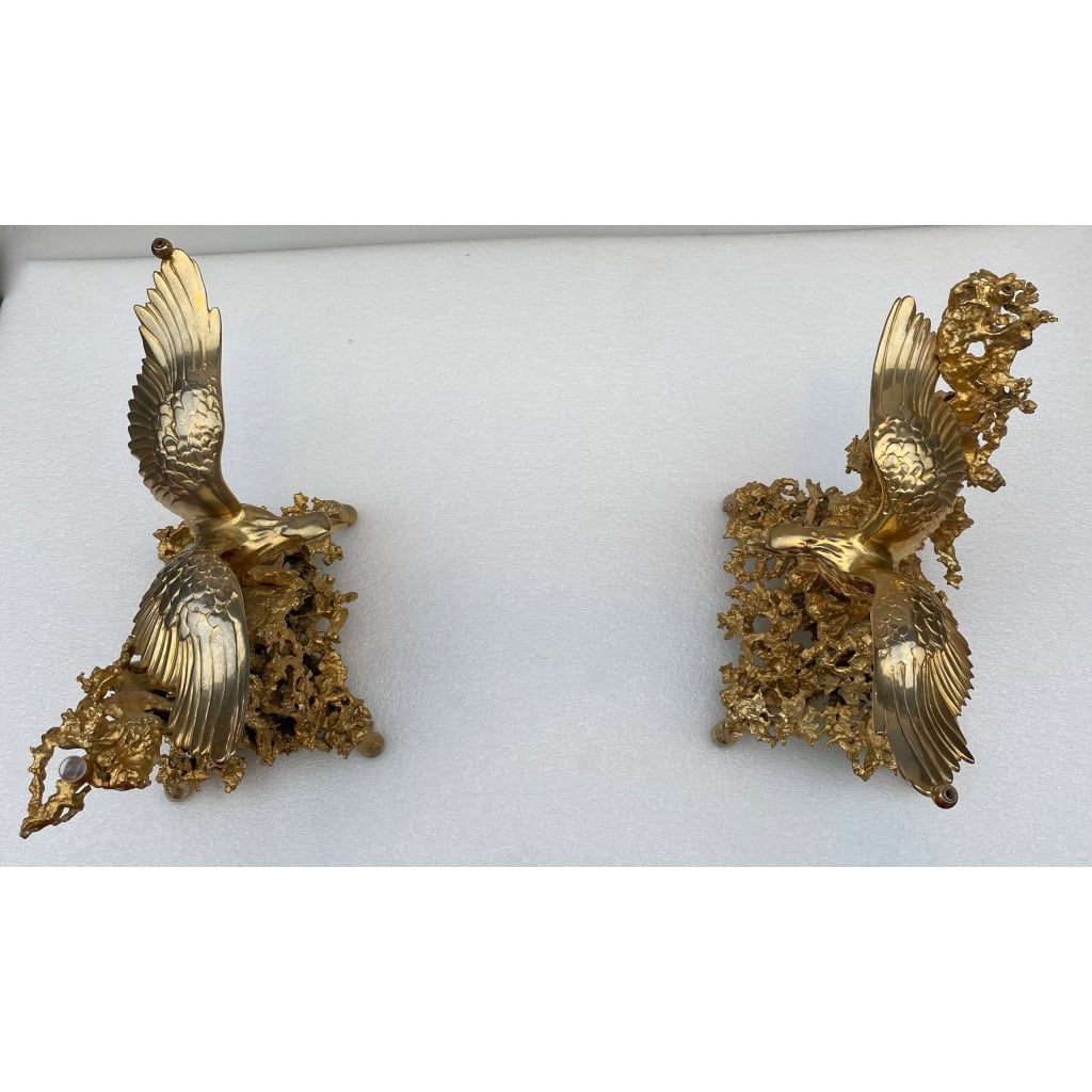 1970′ Table Basse Aux Aigles En Bronze Doré Signée De Boeltz Pour Roméo Paris