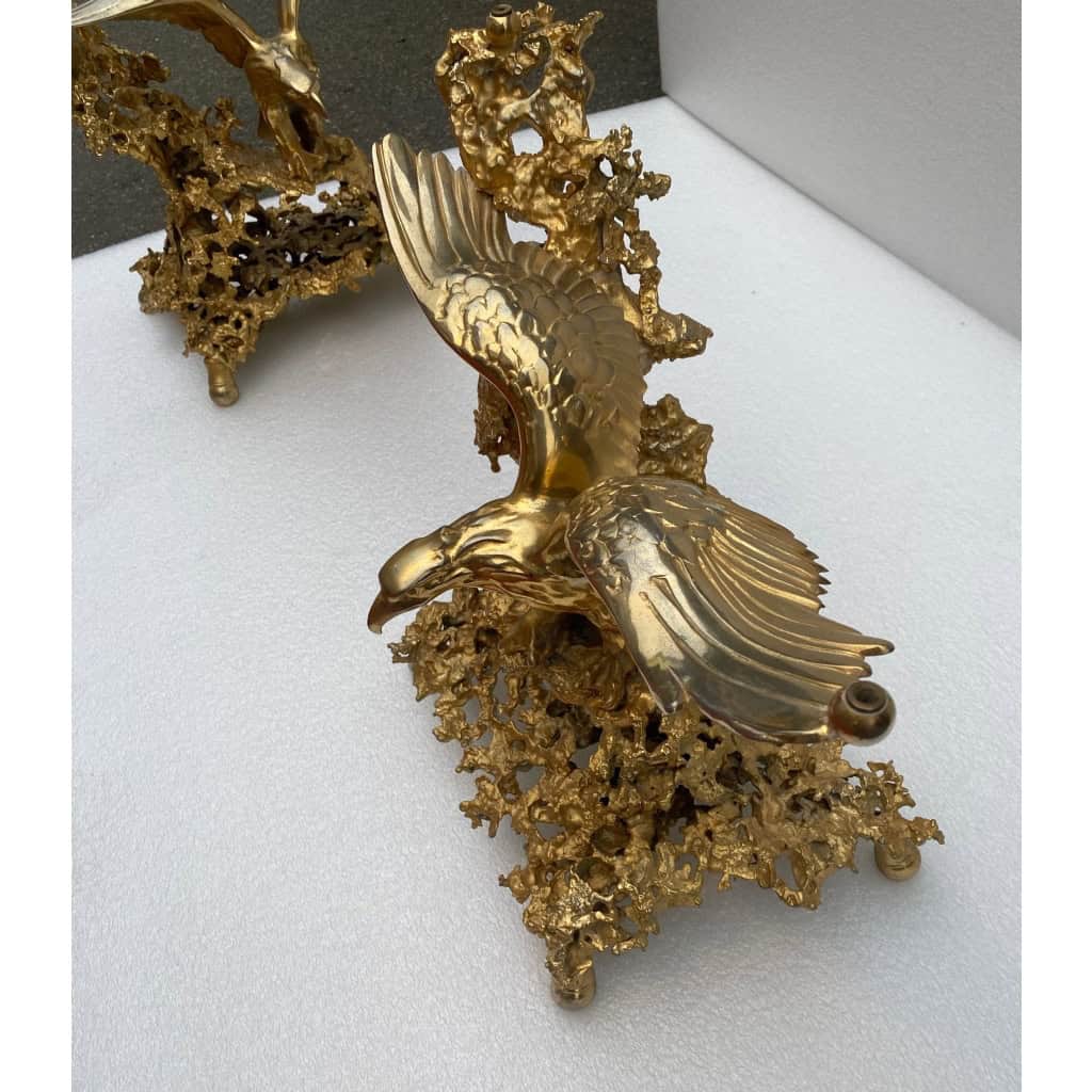 1970′ Table Basse Aux Aigles En Bronze Doré Signée De Boeltz Pour Roméo Paris