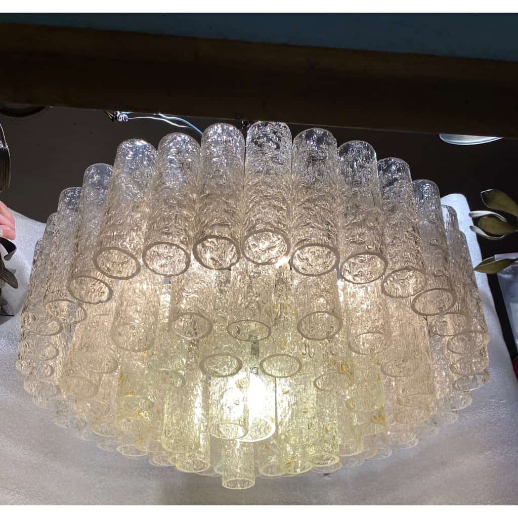 1970′ Lustre Doria 4 Niveaux 78 Cristaux En Verre Soufflé Design Venini Murano | Biron ||||||||||||