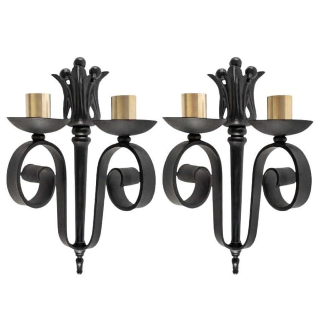 1940 Paire d’Appliques en fer forgé Maison Cheret | Biron ||||||
