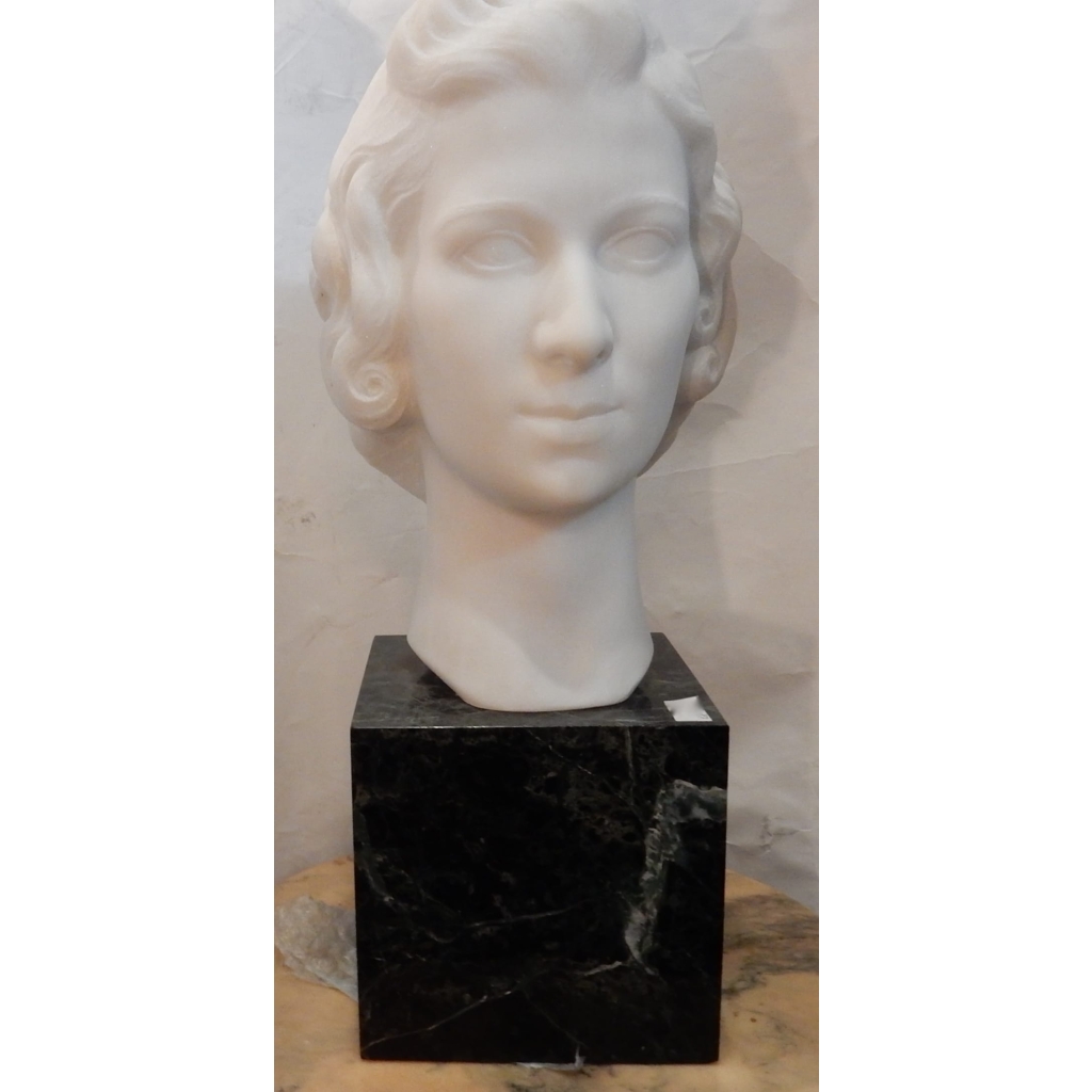 1930′ Art Déco Tête De Femme En Marbre Signée Par M. Di Domenico | Biron ||||||||